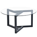 Round Glass Coffee Table Modern Cocktail Table Easy Assembly With Tempered Glass Top & Sturdy Wood Base Black Black Glass