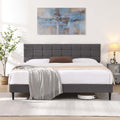 King Size Platform Bed Frame With Fabric Upholstered Headboard And Wooden Slats, No Box Spring Needed Easy Assembly, Dark Grey Grey Metal & Wood