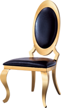 Dining Chair With Oval Backrest Set Of 2, Stainless Steel Legs Black Pu Leather