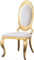 Dining Chair With Oval Backrest Set Of 2, Stainless Steel Legs White Pu Leather