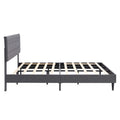 King Size Platform Bed Frame With Fabric Upholstered Headboard And Wooden Slats, No Box Spring Needed Easy Assembly, Dark Grey Grey Metal & Wood