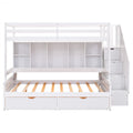 Twin Xl Over Full Bunk Bed With Built In Storage Shelves, Drawers And Staircase,White Twin Xl White Pine