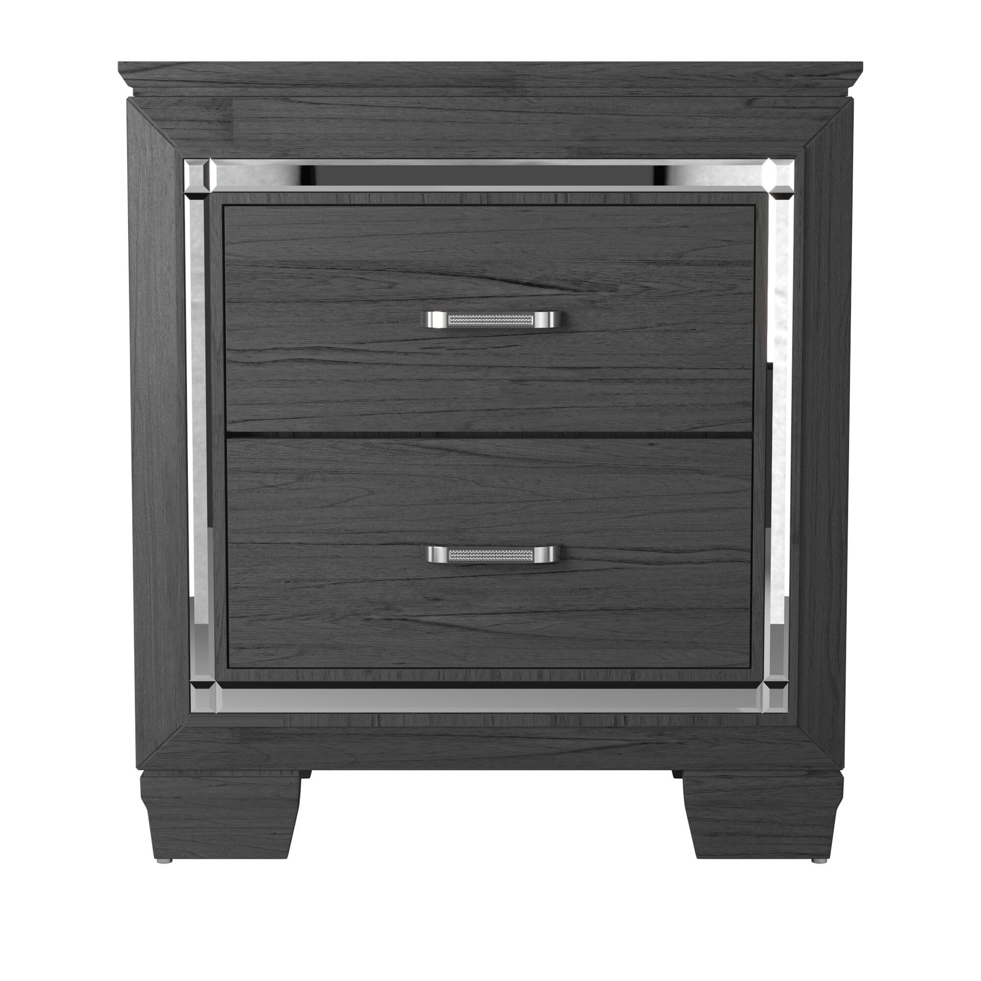 Glamourous Style 1Pc Nightstand Of 2X Drawers Led Lighting Faux Crystals Bar Pulls Gray Finish Modern Bedroom Furniture Gray 2 Drawers Bedroom Glam,Modern Wood