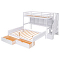 Twin Xl Over Full Bunk Bed With Built In Storage Shelves, Drawers And Staircase,White Twin Xl White Pine