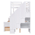 Twin Xl Over Full Bunk Bed With Built In Storage Shelves, Drawers And Staircase,White Twin Xl White Pine