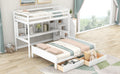 Twin Xl Over Full Bunk Bed With Built In Storage Shelves, Drawers And Staircase,White Twin Xl White Pine