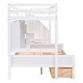 Twin Xl Over Full Bunk Bed With Built In Storage Shelves, Drawers And Staircase,White Twin Xl White Pine