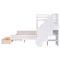 Twin Xl Over Full Bunk Bed With Built In Storage Shelves, Drawers And Staircase,White Twin Xl White Pine