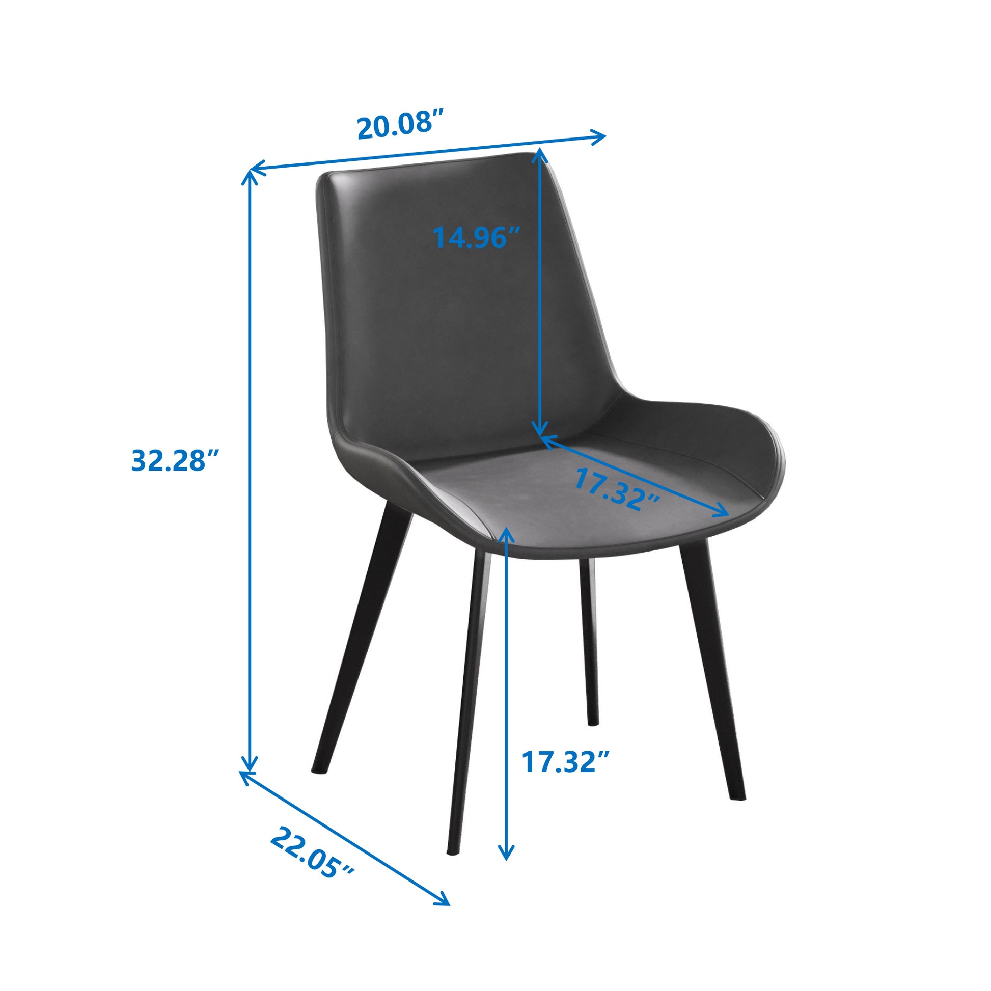 Modern Dining Chair Living Room Black Metal Leg Dining Chair Grey 4Pcs Ctn Black Gray Cotton Pu