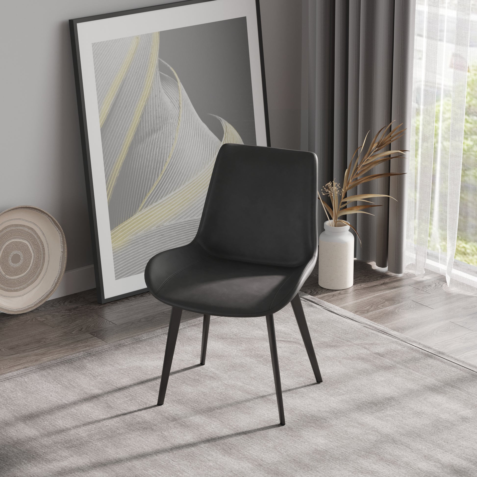 Modern Dining Chair Living Room Black Metal Leg Dining Chair Grey 2Pcs Ctn Black Gray Cotton Pu