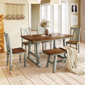 6 Piece Wood Dining Table Set Kitchen Table Set With Long Bench And 4 Dining Chairs, Farmhouse Style, Walnut Gray Gray Wood Dining Room Bench Seating Rubberwood Rectangular Dining Table With Chair And Bench Wood Wood Gray Solid Back Seats 6 60 Inches