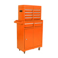 Detachable 5 Drawer Tool Chest With Bottom Cabinet And One Adjustable Shelf Orange Orange Metal