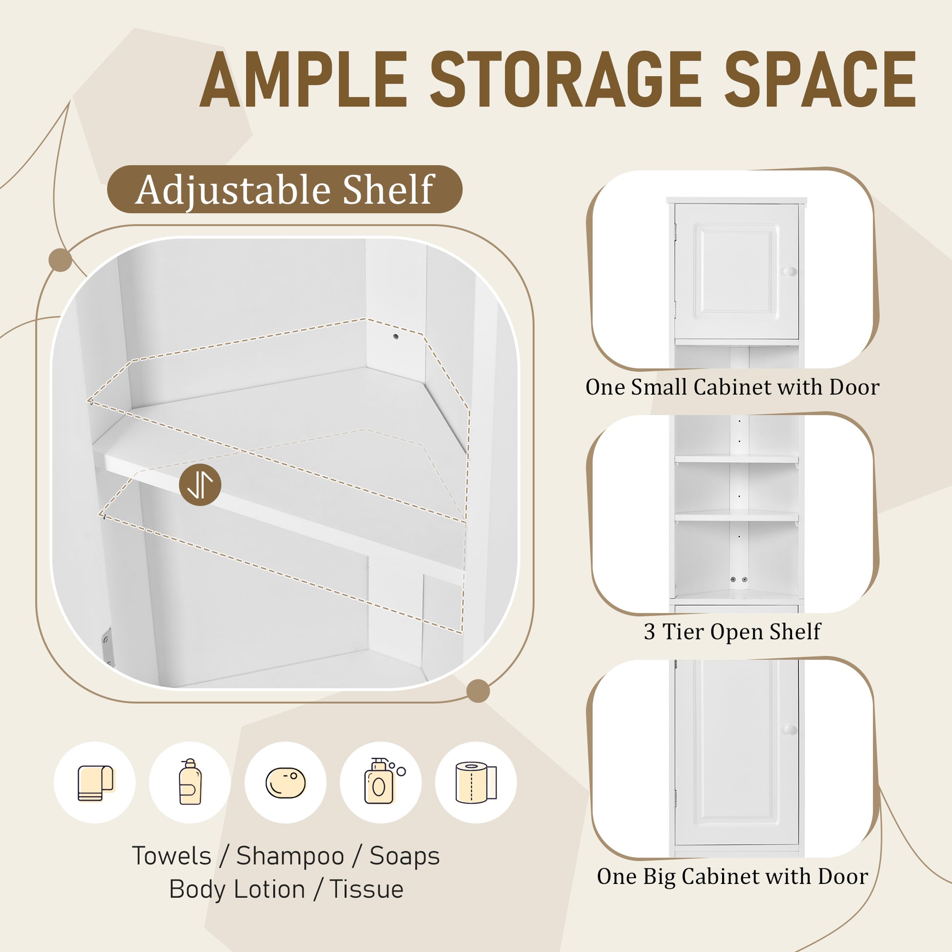 Multi Functional Corner Cabinet Tall Bathroom Storage Cabinet With Two Doors And Adjustable Shelves, Open Shelf, White Old Sku:Wf294602Aak White Mdf