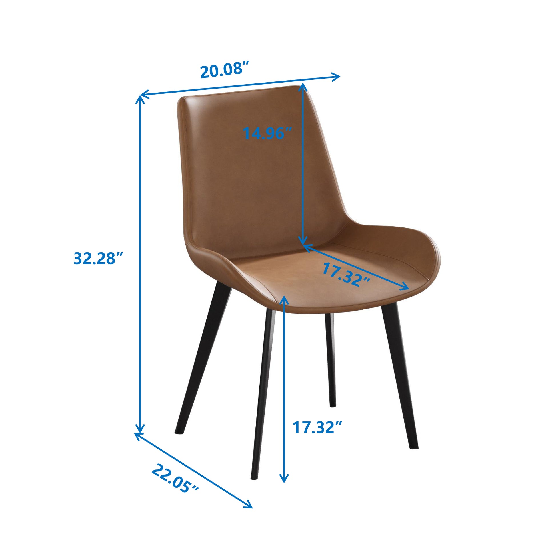 Modern Dining Chair Living Room Black Metal Leg Dining Chair Brown 2Pcs Ctn Brown Cotton Pu