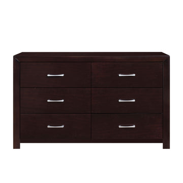 Espresso Finish 1Pc Dresser Of 6X Drawers Silver Tone Bar Pulls Contemporary Design Bedroom Furniture Espresso 5 Drawers & Above Bedroom Contemporary Wood