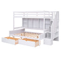 Twin Xl Over Full Bunk Bed With Built In Storage Shelves, Drawers And Staircase,White Twin Xl White Pine