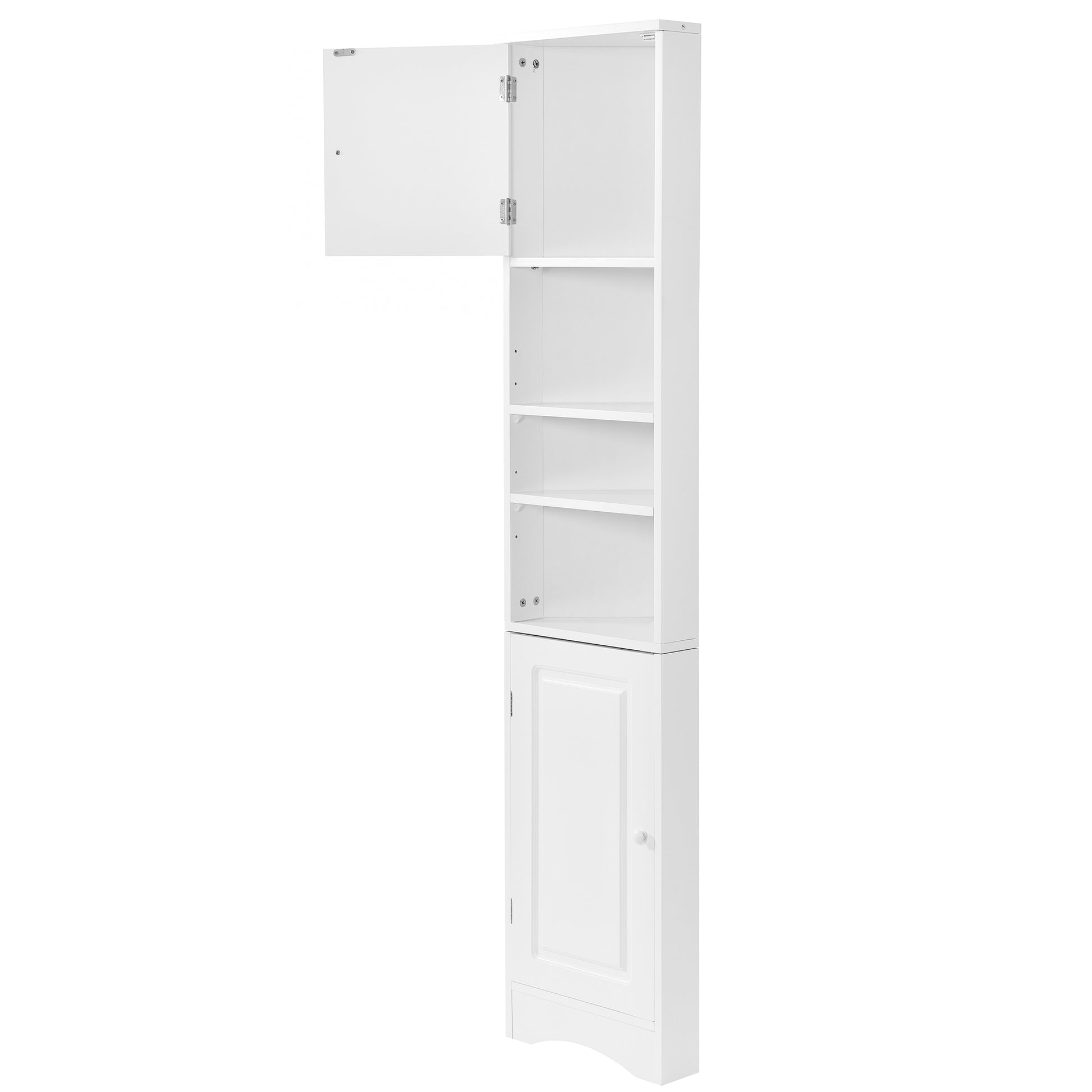 Multi Functional Corner Cabinet Tall Bathroom Storage Cabinet With Two Doors And Adjustable Shelves, Open Shelf, White Old Sku:Wf294602Aak White Mdf