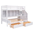 Twin Xl Over Full Bunk Bed With Built In Storage Shelves, Drawers And Staircase,White Twin Xl White Pine