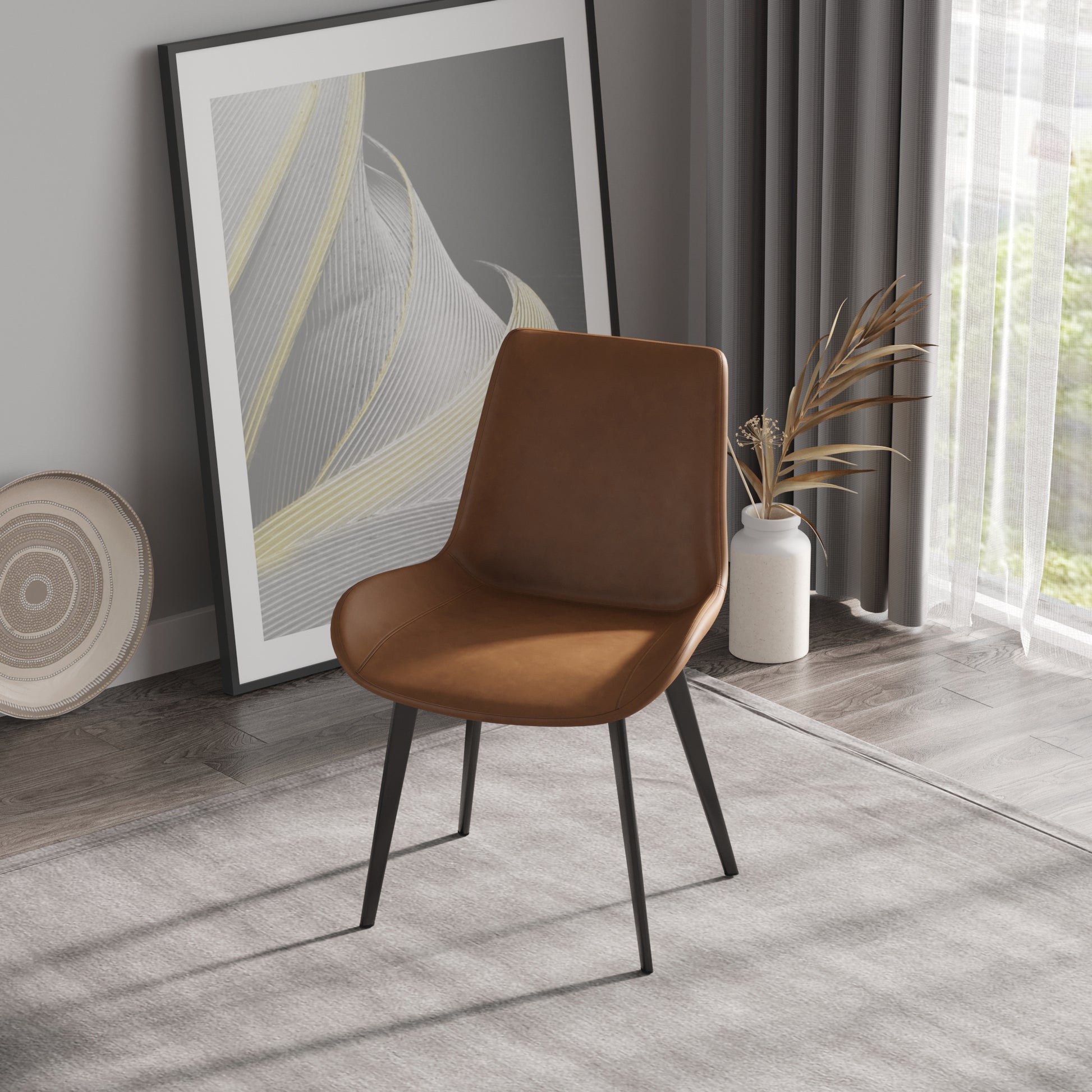 Modern Dining Chair Living Room Black Metal Leg Dining Chair Brown 4Pcs Ctn Brown Cotton Pu