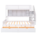 Twin Xl Over Full Bunk Bed With Built In Storage Shelves, Drawers And Staircase,White Twin Xl White Pine