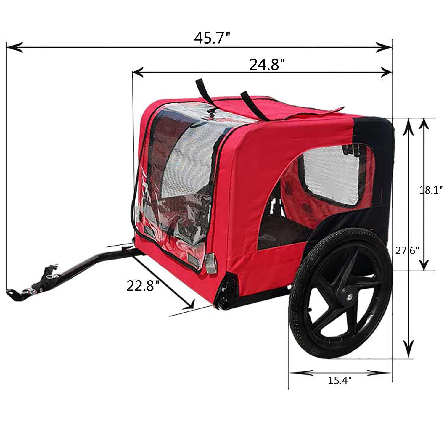 Bicycle Trailer For Pets Outdoor Foldable Red Color Dog Trailer With Reflectors And Safty Flag Red Oxford Fabric Steel