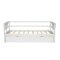 Twin Size Daybed With Trundle And Foldable Shelves On Both Sides,White White Pine