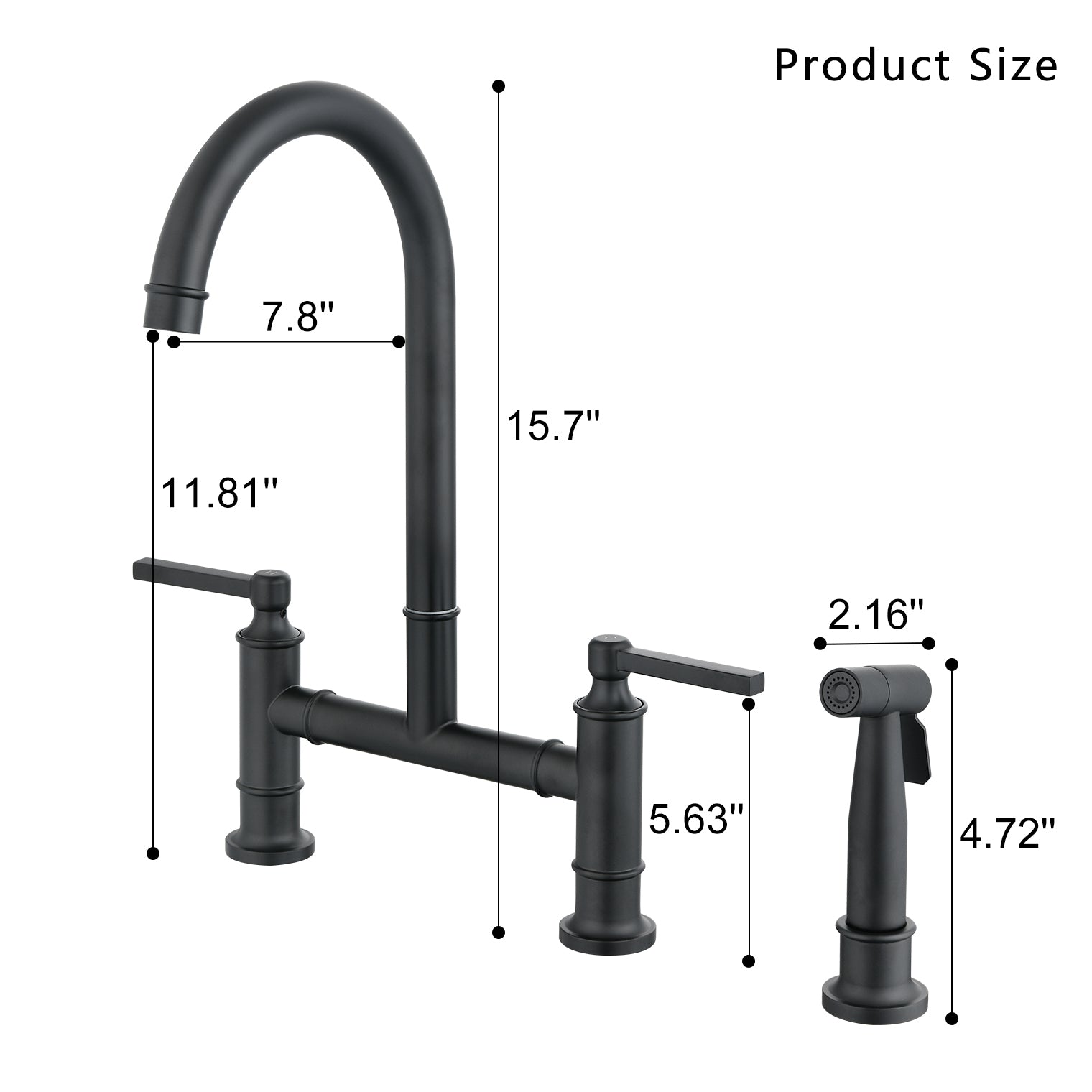 Double Handle Bridge Kitchen Faucet With Side Spray Matte Black Stainless Steel