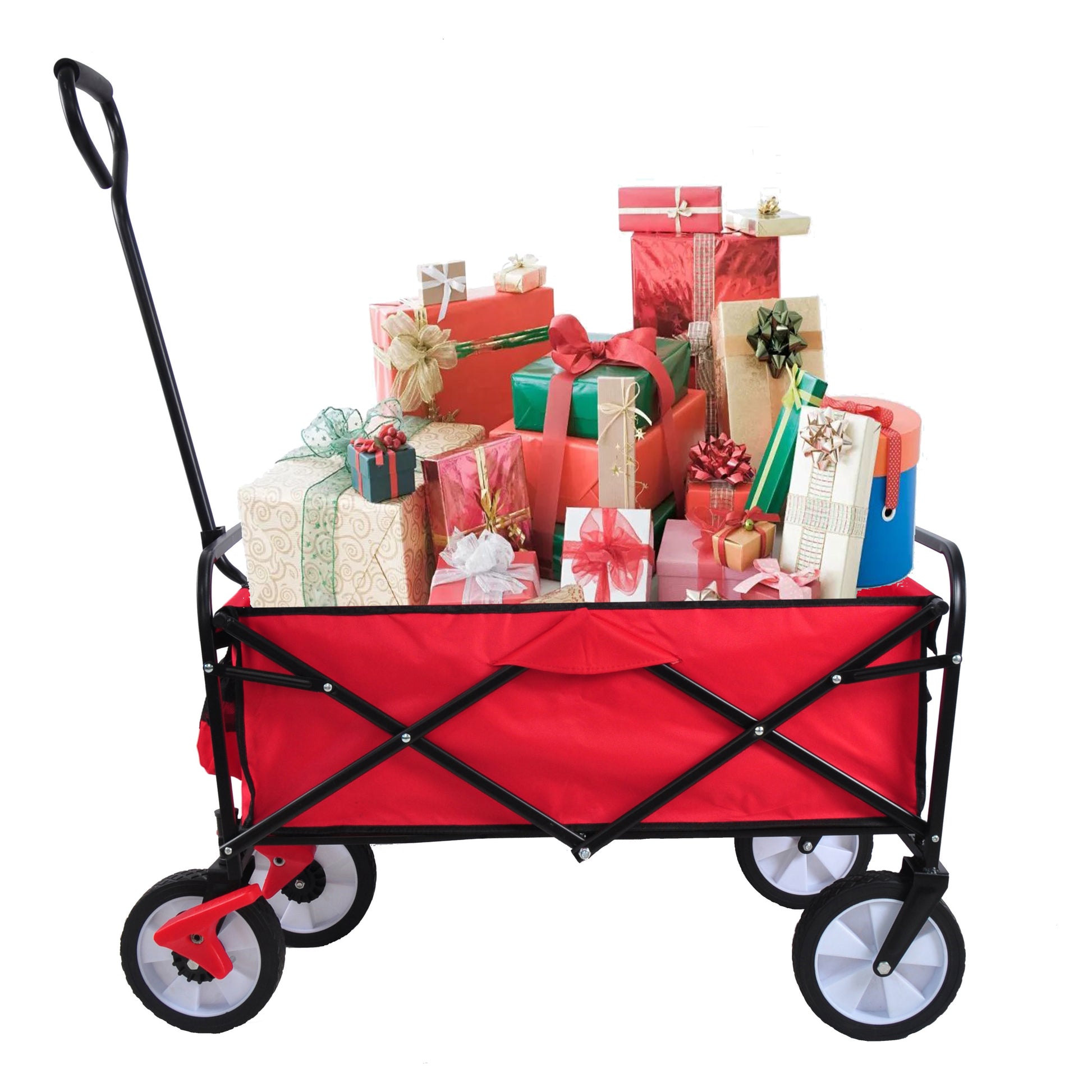 Folding Wagon Garden Shopping Beach Cart Red Red Metal