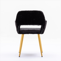 Hengming Dining Chairs With Faux Fur, Mid Century Side Chairs With Solid Painting Steel Leg For Dining Room Black Faux Fur