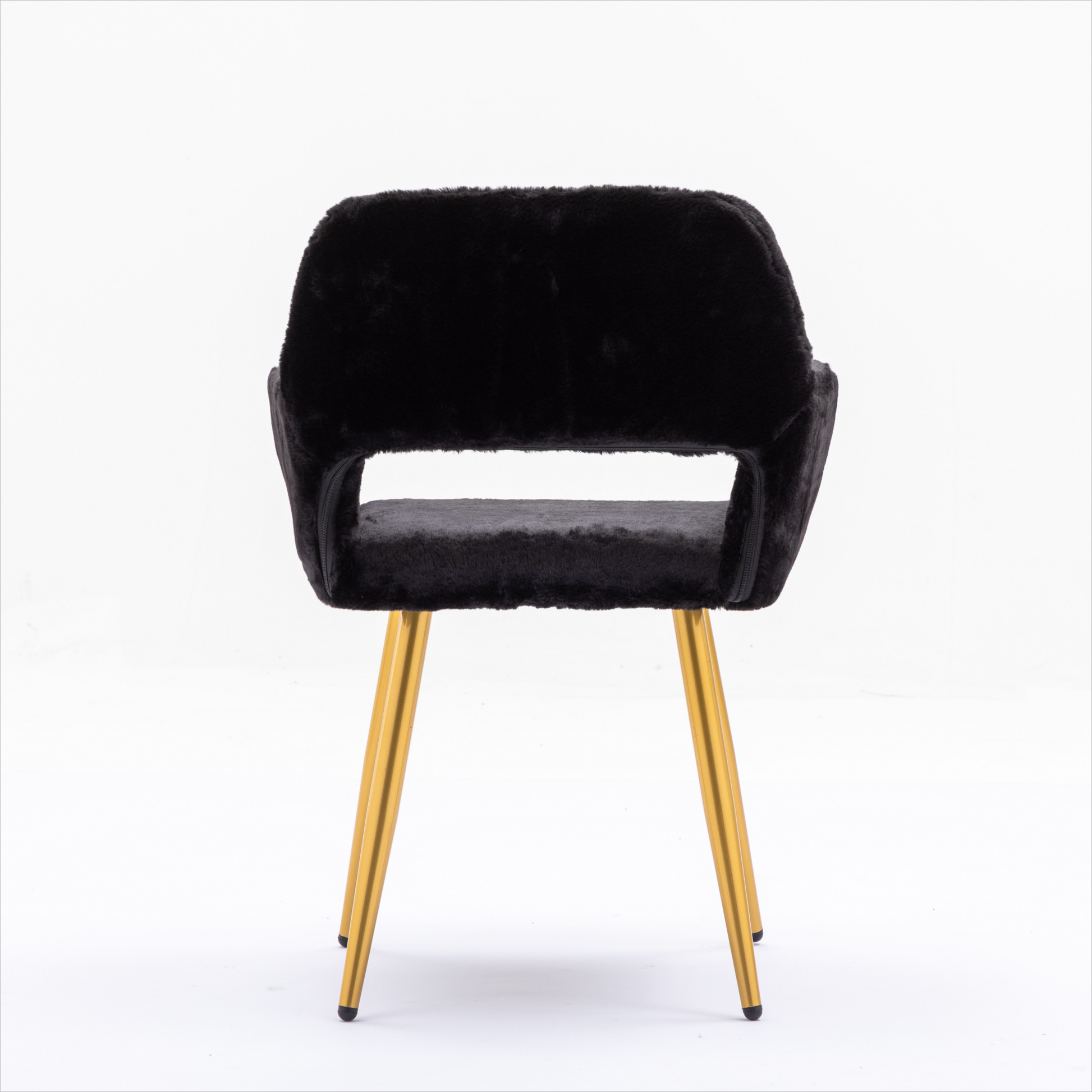 Hengming Dining Chairs With Faux Fur, Mid Century Side Chairs With Solid Painting Steel Leg For Dining Room Black Faux Fur