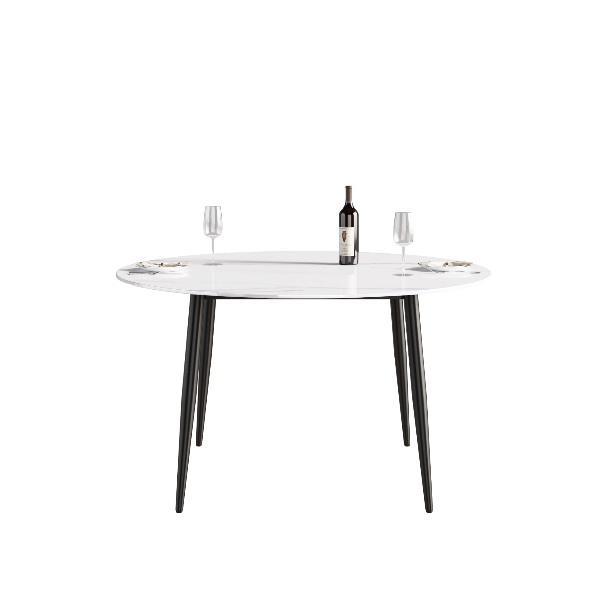 53.15"Modern Man Made Stone Round Black Metal Dining Table Position For 6 People White Metal Sintered Stone