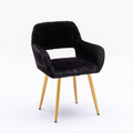 Hengming Dining Chairs With Faux Fur, Mid Century Side Chairs With Solid Painting Steel Leg For Dining Room Black Faux Fur