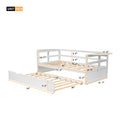 Twin Size Daybed With Trundle And Foldable Shelves On Both Sides,White White Pine