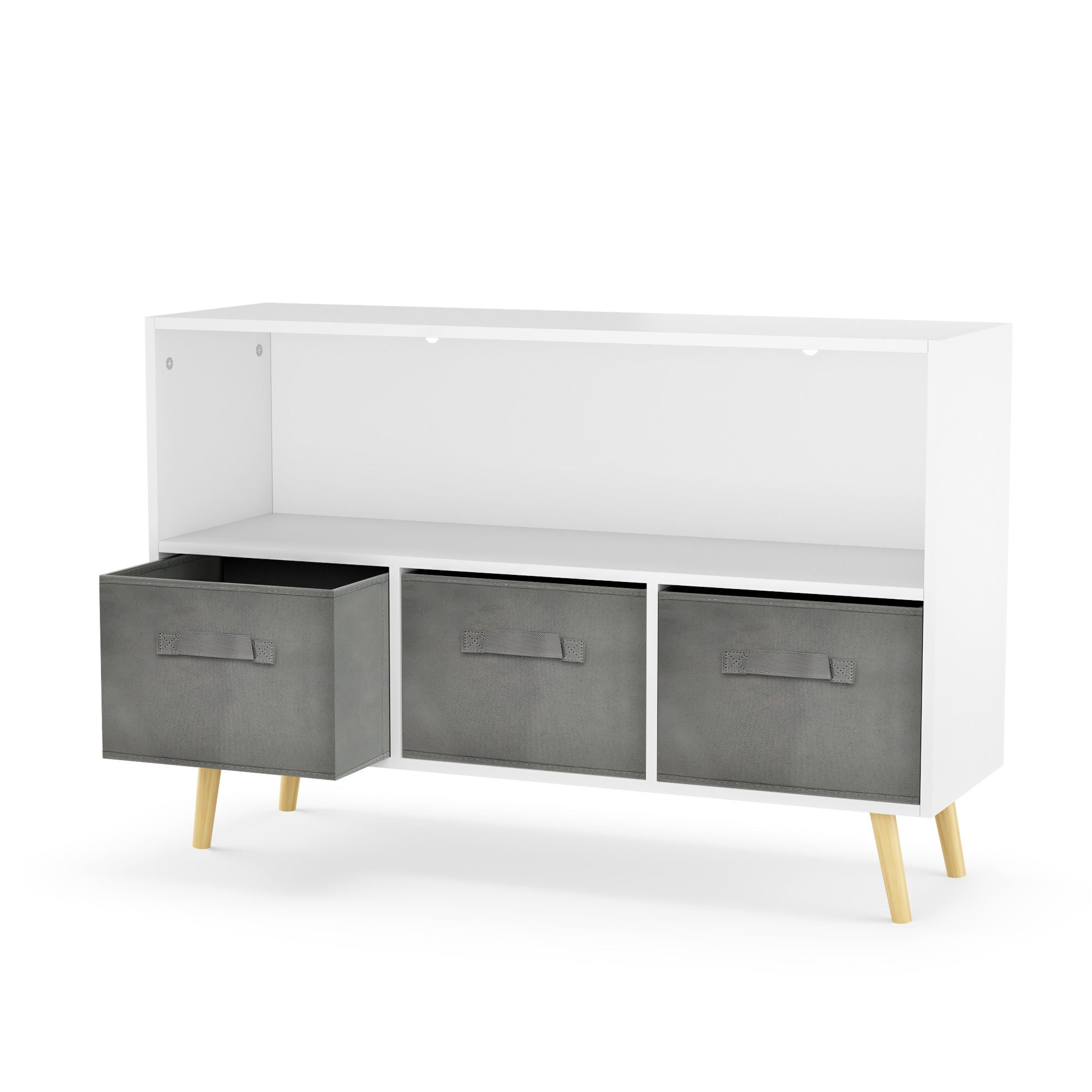 Kids bookcase with Collapsible Fabric Drawers white+gray-mdf