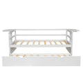 Twin Size Daybed With Trundle And Foldable Shelves On Both Sides,White White Pine