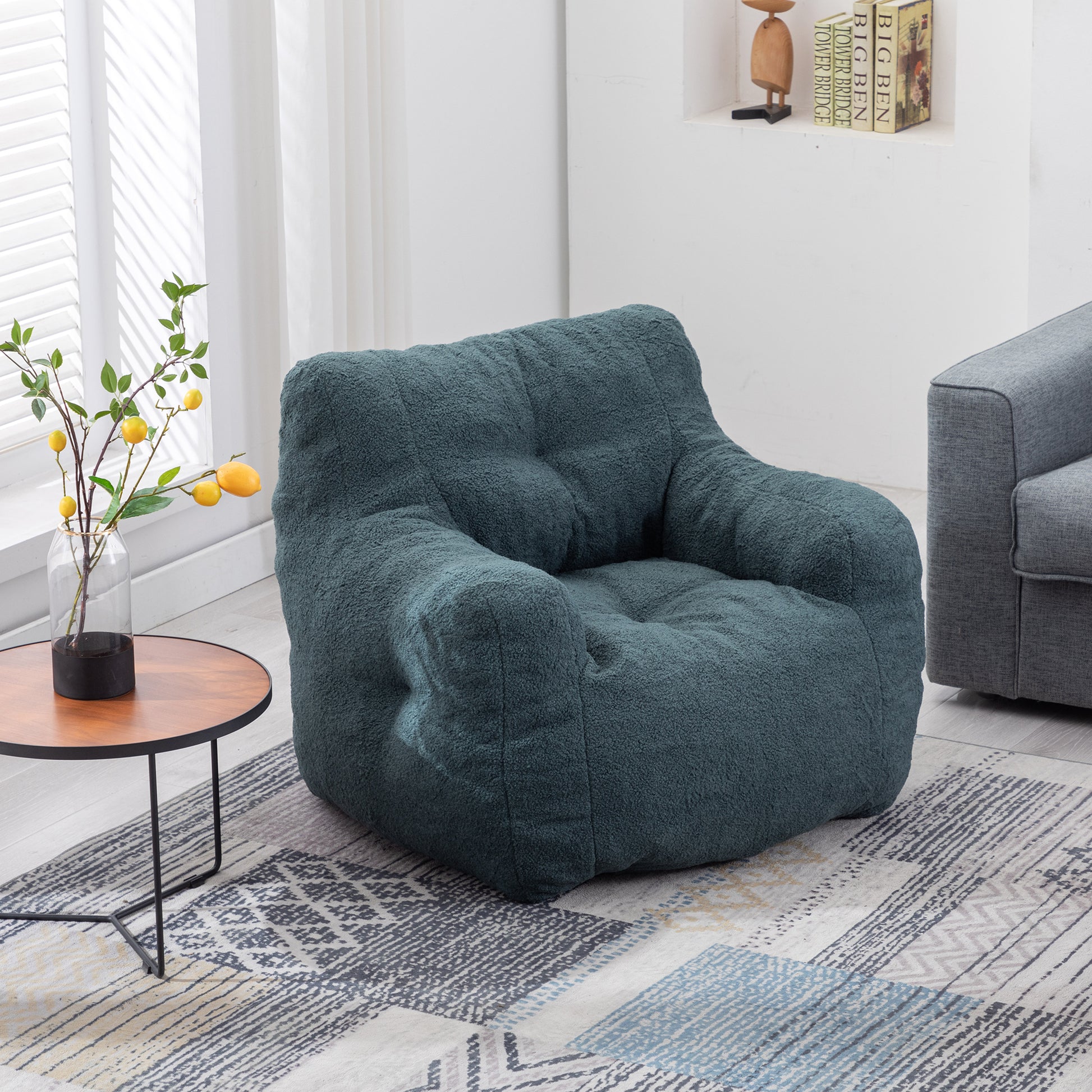 010 Soft Teddy Fabric Tufted Foam Bean Bag Chair With Teddy Fabric Green Green Primary Living Space Soft Modern Foam Teddy