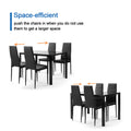 5 Pieces Dining Table Set For 4,Kitchen Room Tempered Glass Dining Table ,4 Faux Leather Chairs ,Black Black Glass