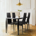 5 Pieces Dining Table Set For 4,Kitchen Room Tempered Glass Dining Table ,4 Faux Leather Chairs ,Black Black Glass