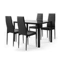 5 Pieces Dining Table Set For 4,Kitchen Room Tempered Glass Dining Table ,4 Faux Leather Chairs ,Black Black Glass