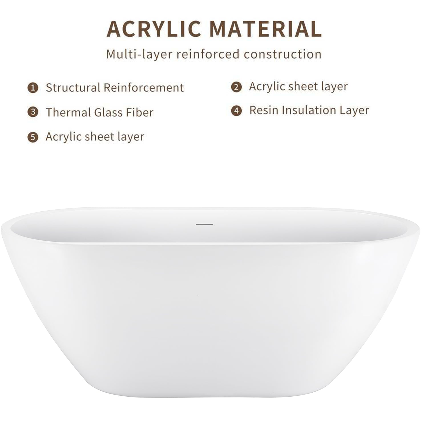 70" 100% Acrylic Freestanding Bathtub,Contemporary Soaking Tub,White Bathtub White Acrylic