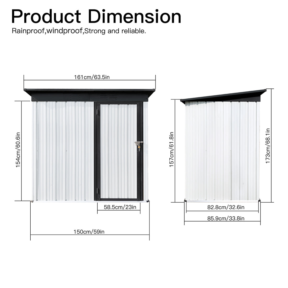 Metal Garden Sheds 5Ftx3Ft Outdoor White Black White Metal