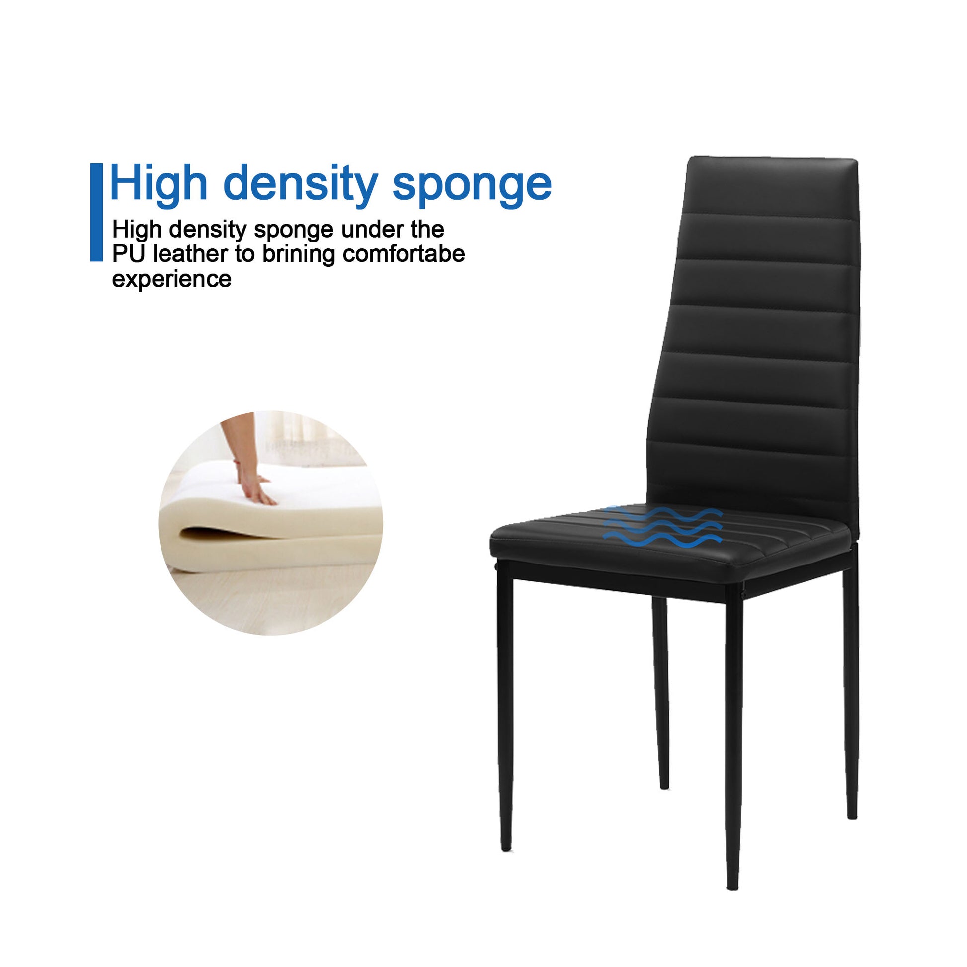 5 Pieces Dining Table Set For 4,Kitchen Room Tempered Glass Dining Table ,4 Faux Leather Chairs ,Black Black Glass