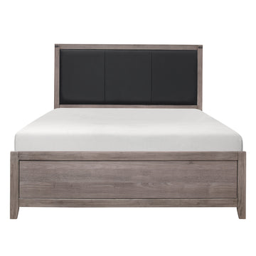 Brownish Gray Finish 1Pc Queen Bed Black Faux Leather Upholstered Headboard Casual Style Bedroom Furniture Box Spring Required Queen Brown Gray Wood Bedroom Casual,Industrial Wood