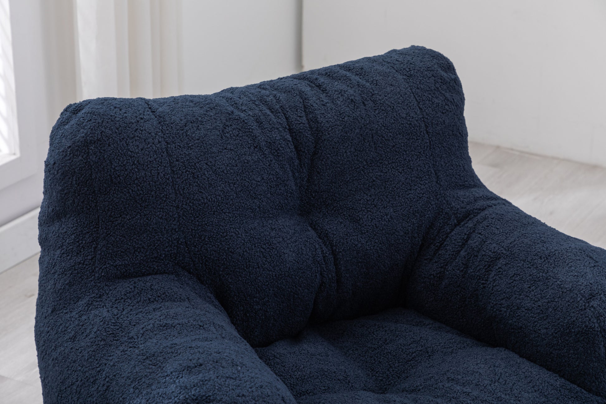 010 Soft Teddy Fabric Tufted Foam Bean Bag Chair With Teddy Fabric Dark Blue Dark Blue Primary Living Space Soft Modern Foam Teddy