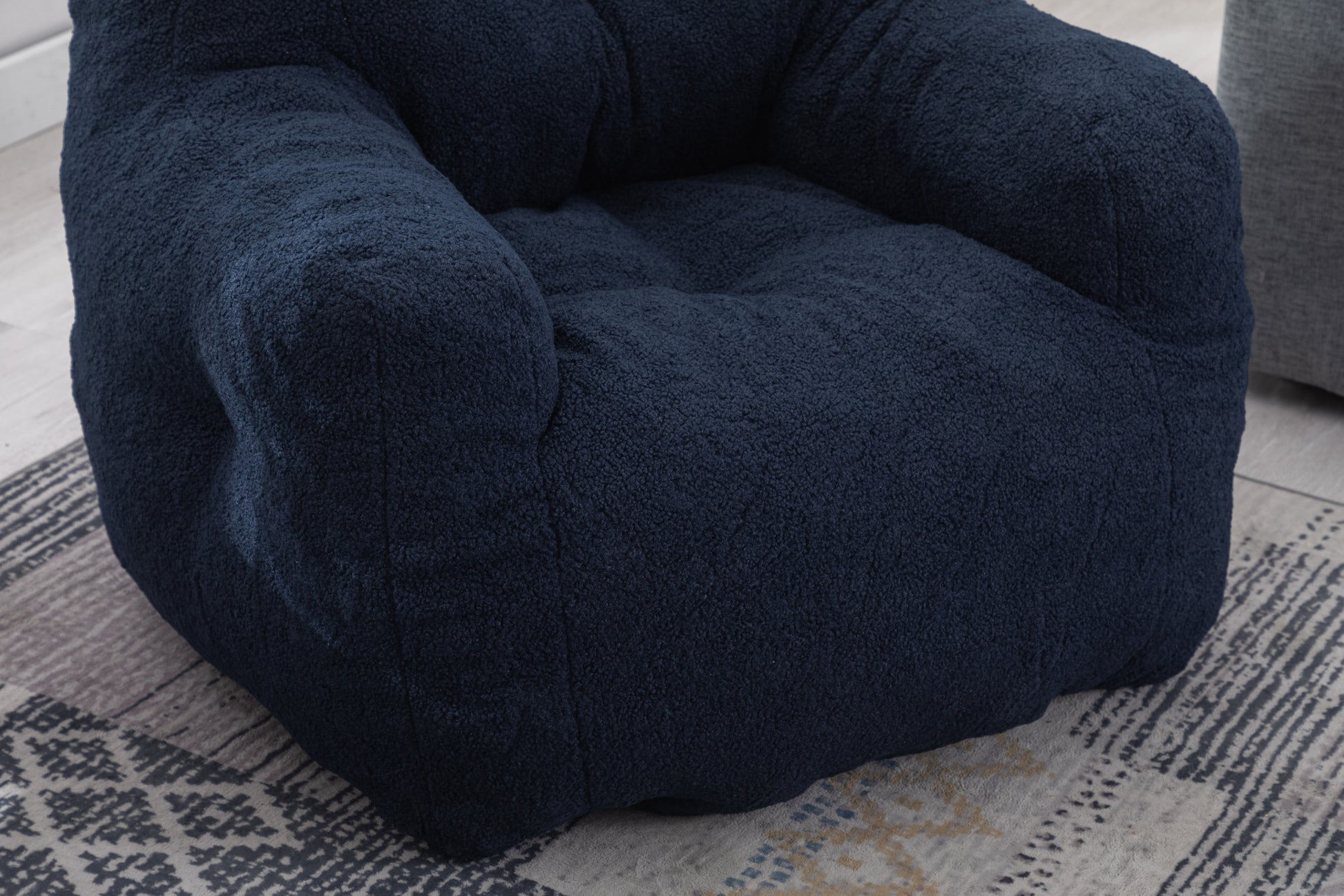 010 Soft Teddy Fabric Tufted Foam Bean Bag Chair With Teddy Fabric Dark Blue Dark Blue Primary Living Space Soft Modern Foam Teddy