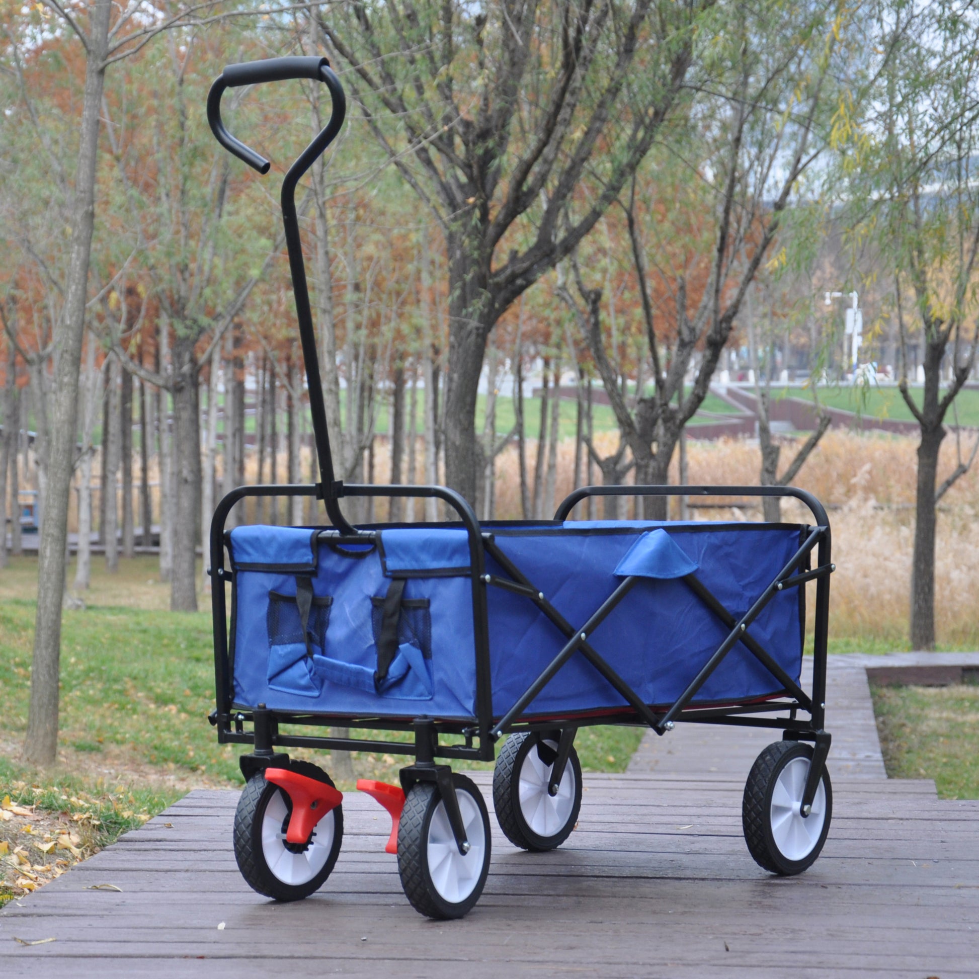 Folding Wagon Garden Shopping Beach Cart Blue Blue Metal