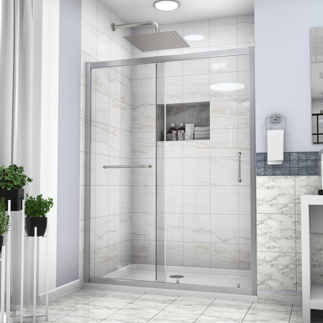 Shower Door 48" W X 72"H Single Sliding Bypass Shower Enclosure,Chrome Chrome Glass