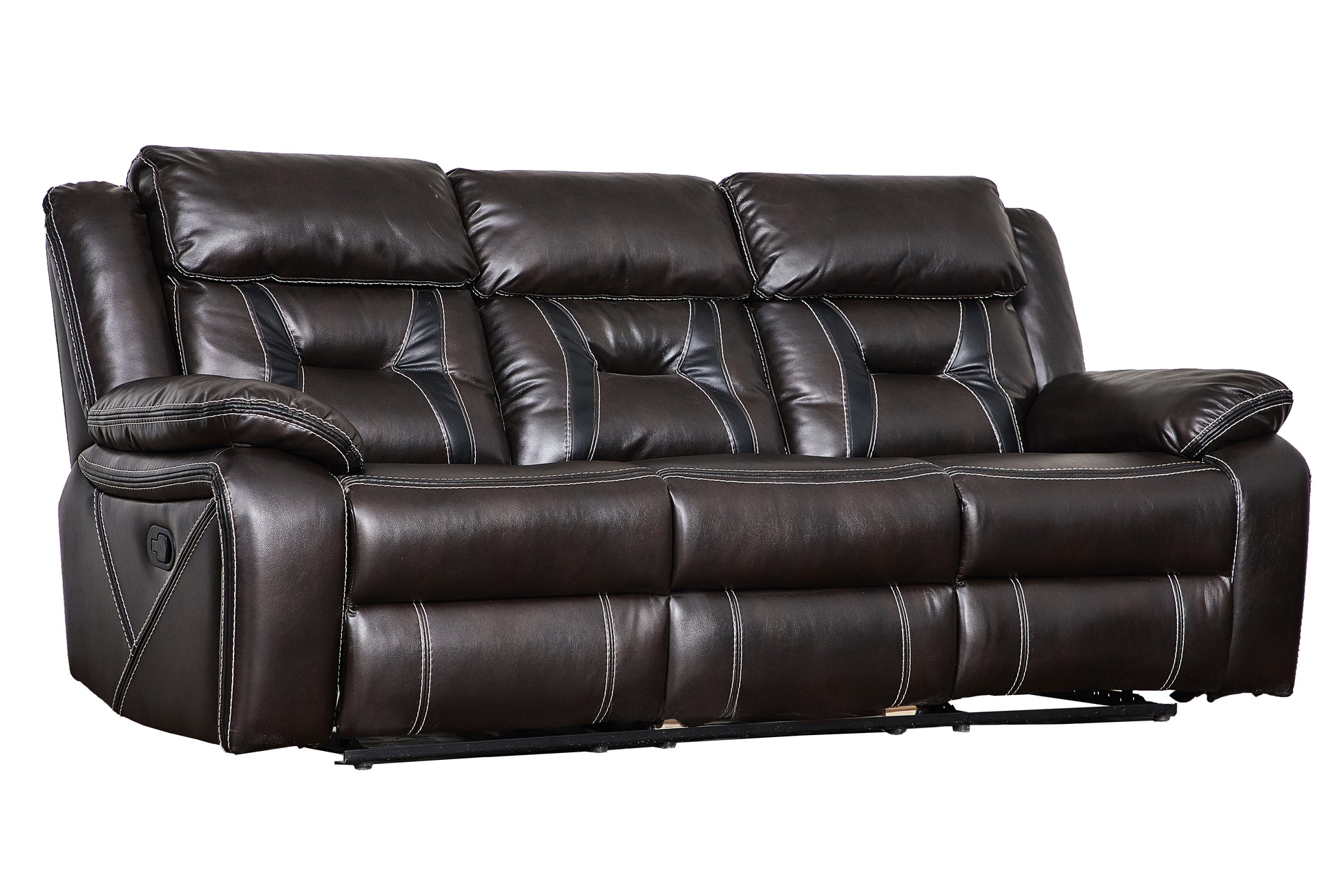 Reclining Upholstered Manual Puller In Faux Leather, Brown 85.83*38.58*40.16 Brown Dining Room Soft Modern Leather 3 Seat