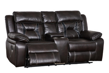Reclining Upholstered Manual Puller In Faux Leather, Brown 72.83*38.58*40.16 Brown Dining Room Soft Modern Leather 2 Seat