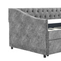 Twin Size Daybed With Drawers Upholstered Tufted Sofa Bed, With Button On Back And Copper Nail On Waved Shape Arms, Grey 81.5''X4''X30.5'' Grey Polyester